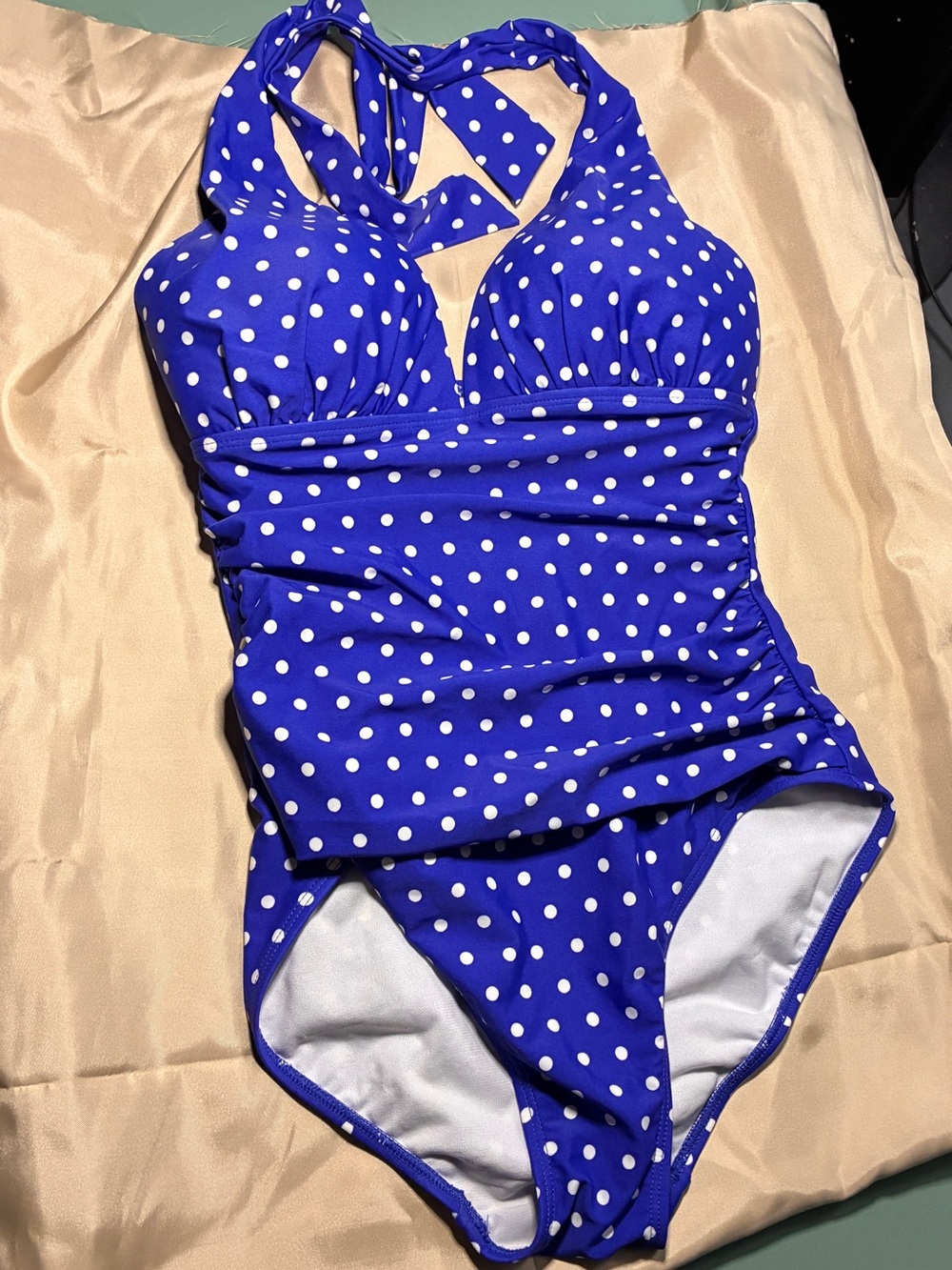 Ralph Lauren Women’s  M6 Royal Blue White Polka Dot  One-Piece Swimsuit ((NWOT)